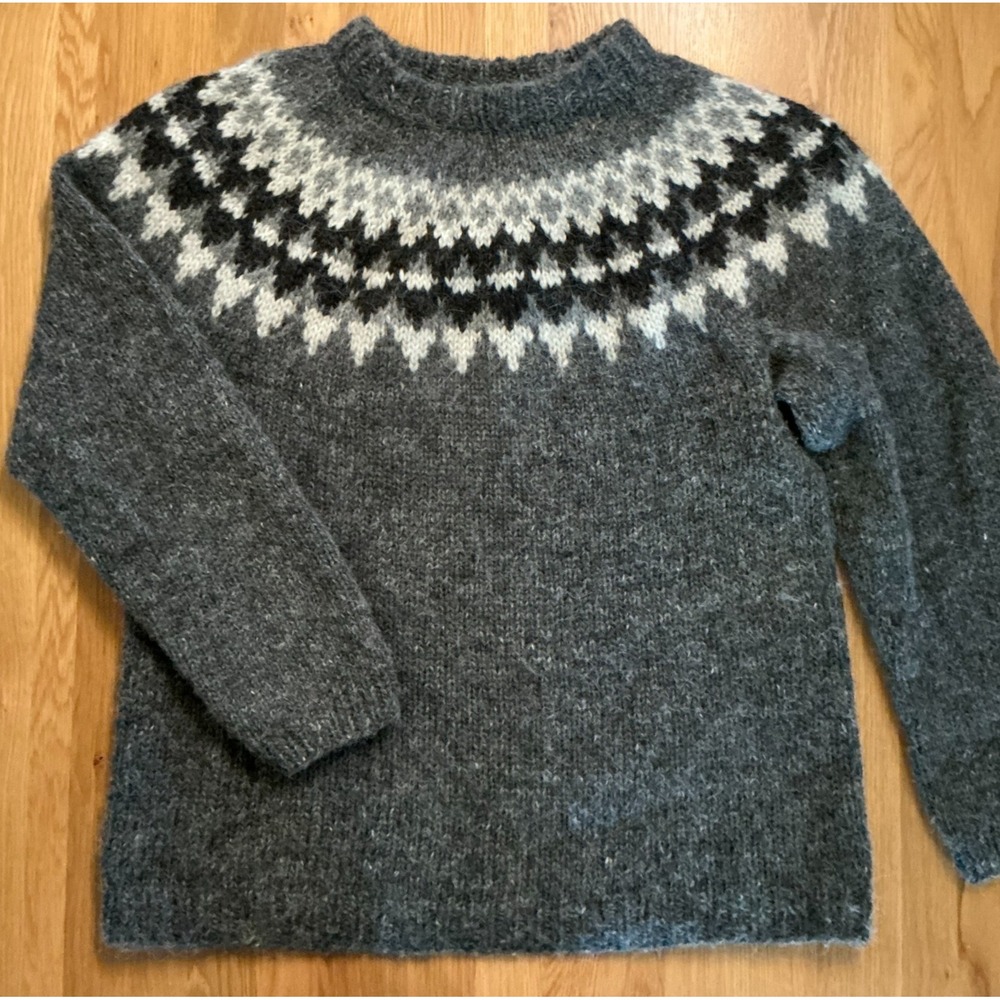 Handknitting Association Iceland Lopapeysa Sweater Wool Hand Knit Gray L XL